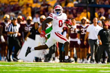Jacob Kibodi runs the ball for a touchdown September 30, 2023 Louisiana @ University of Minnesota Football in Minneapolis, MN at Huntington Bank Stadium. Final score Louisiana 24 Minnesota 35. Photo by Benjamin R. Massey/Ragin Cajun Athletics
