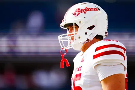 Blake Champagne October 28, 2023 Louisiana vs South Alabama Football in Mobile, AL at Hancock Whittney Bank Stadium. Final score Louisiana 33 South Alabama 20. Photo by Benjamin R. Massey/Ragin Cajun Athletics