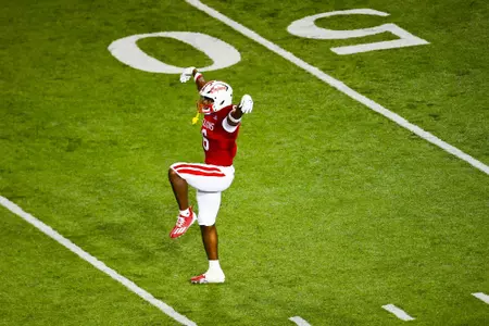 Kendre’ Gant celebrates a fumble recovery October 21, 2023 Louisiana vs Georgia State Football in Lafayette, LA at Cajun Field. Final score Louisiana 17 Georgia State 20. Photo by Benjamin R. Massey/Ragin Cajun Athletics