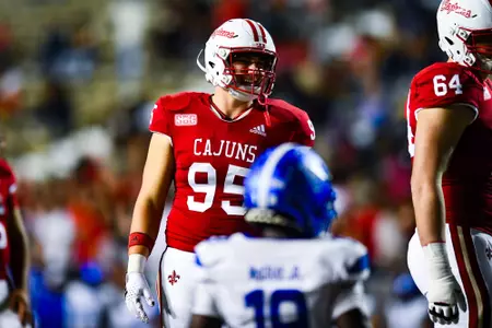 Blake Champagne October 21, 2023 Louisiana vs Georgia State Football in Lafayette, LA at Cajun Field. Final score Louisiana 17 Georgia State 20. Photo by Benjamin R. Massey/Ragin Cajun Athletics