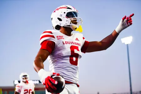 Kendre’ Gant runs back a fumble recovery for a touchdown October 28, 2023 Louisiana vs South Alabama Football in Mobile, AL at Hancock Whitney Bank Stadium. Final score Louisiana 33 South Alabama 20. Photo by Benjamin R. Massey/Ragin Cajun Athletics