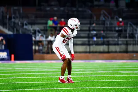 Jeremiah Moses pre snap October 28, 2023 Louisiana vs South Alabama Football in Mobile, AL at Hancock Whitney Bank Stadium. Final score Louisiana 33 South Alabama 20. Photo by Benjamin R. Massey/Ragin Cajun Athletics