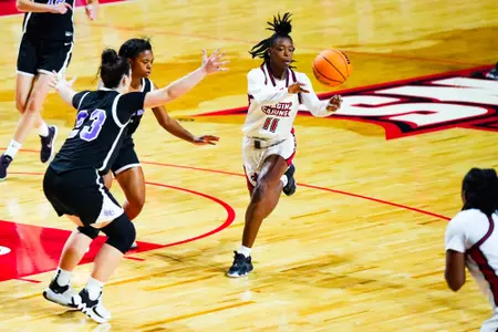 Imani Rothschild pass November 6, 2023 Louisiana vs Spring Hill College Women's Basketball in Lafayette, LA at the Cajundome. Final score Louisiana 75 SHC 45. Photo by Benjamin R. Massey/Ragin Cajun Athletics