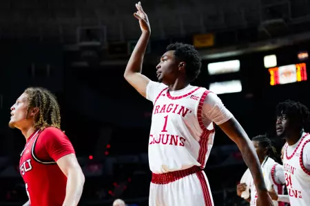 Joe Charles shoots November 6, 2023 Louisiana vs Youngstown State Men's Basketball in Lafayette, LA at the Cajundome. Final score Louisiana 72 YSU 62. Photo by Benjamin R. Massey/Ragin Cajun Athletics