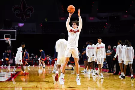 Christian Landry October 30, 2023 Louisiana vs University of Texas at Tyler Men's Basketball in Lafayette, LA at the Cajundome. Final score Louisiana 80 UT Tyler 57. Photo by Benjamin R. Massey/Ragin Cajun Athletics