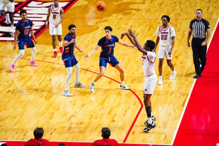 Joe Charles shoots October 30, 2023 Louisiana vs University of Texas at Tyler Men's Basketball in Lafayette, LA at the Cajundome. Final score Louisiana 80 UT Tyler 57. Photo by Benjamin R. Massey/Ragin Cajun Athletics