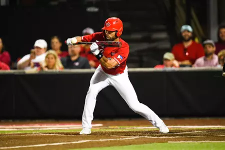 CJ Willis lays down a bunt against BYU 23 February, 2023 Louisiana vs Brigham Young University in Lafayette, LA at Russo Park at M.L. 'Tigue' Moore Field. Final Score Louisiana 11 BYU 0. Photo by Benjamin R. Massey/Ragin Cajuns Athletics