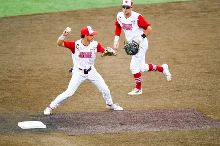 Kyle DeBarge turns the double play March 11, 2023 Louisiana vs High Point University Baseball in Russo Park at M.L. "Tigue" Moore Field in Lafayette, LA. Final score Louisiana 1 HPU 5. Photo by Benjamin R. Massey/Ragin Cajun Athletics