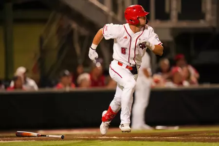 Heath Hood runs down first base line against Campbell March 3, 2023 Louisiana vs Campbell Baseball in Lafayette, LA in Russo Park at M.L. "Tigue" Moore Field. Final Score Louisiana 2 Campbell 5. Photo by Benjamin R. Massey/Ragin Cajun Athletics