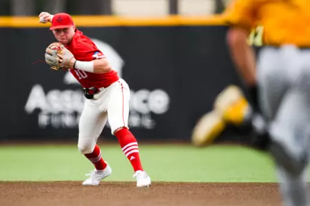 John Taylor throws a runner out at first April 2, 2023 Louisiana vs Appalachain State Baseball in Russo Park at M.L. "Tigue" Moore Field. Final Score Louisiana 6 App State 0. Photo by Benjamin R. Massey/Ragin Cajun Athletics
