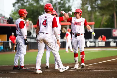 John Taylor celebrates his home run April 1, 2023 Louisiana vs Appalachain State Baseball in Russo Park at M.L. "Tigue" Moore Field. Final Score Louisiana 5 App State 8. Photo by Benjamin R. Massey/Ragin Cajun Athletics