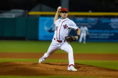 during Game Six of the 2023 Guardian Credit Union Sun Belt Baseball Championships, presented by Troy University between Texas State and Louisiana at Riverwalk Stadium on May 24, 2023 in Montgomery, Alabama. (Photograph by AJ Henderson / Sun Belt Conference)