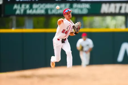 Kyle DeBarge fields a ball June 3, 2023 Louisiana vs Maine Baseball in the 2023 Coral Gables Regional Elimaination Game at Alex Rodriguez Field in Miami, FL. Final Score Louisiana 19 Maine 10. Photo by Benjamin R. Massey/Ragin Cajun Athletics