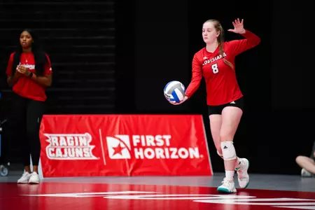 Chelsea George serve August 12, 2023 Louisiana Volleyball red vs white scrimmage at Historic Earl K. Long Gymnasium at Antoun Court. Final Score Red 0 White 2. Photo by Benjamin R. Massey/Ragin Cajun Athletics