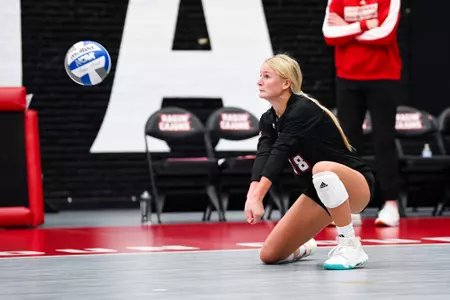 Kennedy Gustafson dig August 12, 2023 Louisiana Volleyball red vs white scrimmage at Historic Earl K. Long Gymnasium at Antoun Court. Final Score Red 0 White 2. Photo by Benjamin R. Massey/Ragin Cajun Athletics