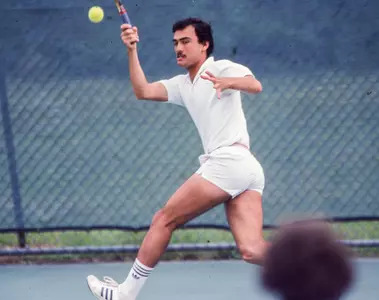 USL (UL) tennis player Tarek El Sakka. Photo by Brad Kemp