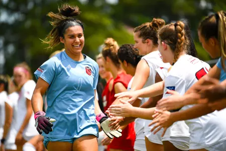 Makenna Garcia pregame intro August 20, 2023 Louisiana Women's Soccer vs South Florida in Lafayette, LA at Home Bank Track and Soccer Complex. Final Score Louisiana 2 USF 0. Photo by Benjamin R. Massey/Ragin Cajun Athletics