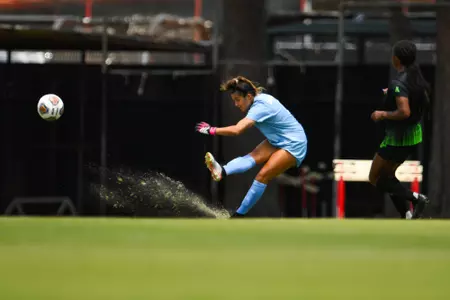 Makenna Garcia gaol kick August 20, 2023 Louisiana Women's Soccer vs South Florida in Lafayette, LA at Home Bank Track and Soccer Complex. Final Score Louisiana 2 USF 0. Photo by Benjamin R. Massey/Ragin Cajun Athletics