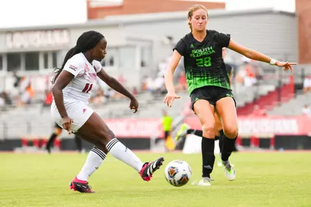 Briana Henry August 20, 2023 Louisiana Women's Soccer vs South Florida in Lafayette, LA at Home Bank Track and Soccer Complex. Final Score Louisiana 2 USF 0. Photo by Benjamin R. Massey/Ragin Cajun Athletics