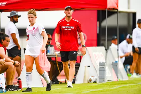 Chris McBride August 20, 2023 Louisiana Women's Soccer vs South Florida in Lafayette, LA at Home Bank Track and Soccer Complex. Final Score Louisiana 2 USF 0. Photo by Benjamin R. Massey/Ragin Cajun Athletics