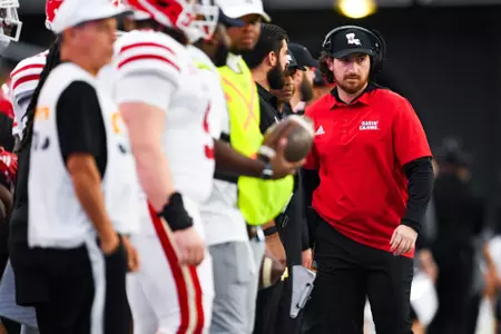 Assistant Coach/OLB, Mike Giuliani on sideline September 9, 2023 Louisiana @ Old Dominion University Football in Northfolk, VA at S.B. Ballard Stadium. Final score Louisiana 31 ODU 38. Photo by Benjamin R. Massey/Ragin Cajun Athletics