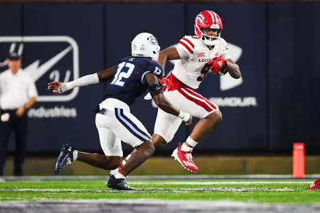 Neal Johnson runs the ball September 9, 2023 Louisiana @ Old Dominion University Football in Northfolk, VA at S.B. Ballard Stadium. Final score Louisiana 31 ODU 38. Photo by Benjamin R. Massey/Ragin Cajun Athletics