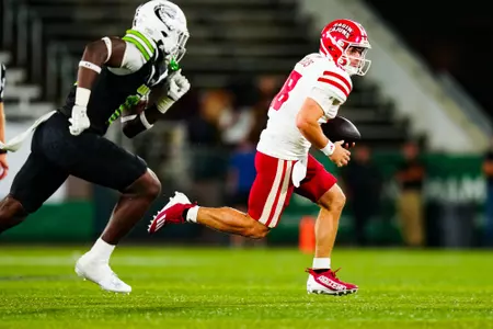 Chandler Fields runs the ball September 16, 2023 Louisiana vs University of Alabama Birmingham Football in Birmingham, AL at Protective Stadium. Final score Louisiana 41 UAB 21. Photo by Benjamin R. Massey/Ragin Cajun Athletics