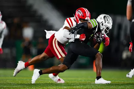 Kailep Edwards makes a tackle September 16, 2023 Louisiana vs University of Alabama Birmingham Football in Birmingham, AL at Protective Stadium. Final score Louisiana 41 UAB 21. Photo by Benjamin R. Massey/Ragin Cajun Athletics