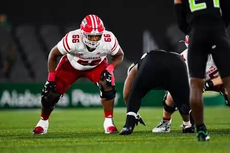 Trent Murphy pre snap September 16, 2023 Louisiana vs University of Alabama Birmingham Football in Birmingham, AL at Protective Stadium. Final score Louisiana 41 UAB 21. Photo by Benjamin R. Massey/Ragin Cajun Athletics
