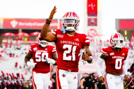 Keyon Martin during runout September 23, 2023 Louisiana vs University of Buffalo Football in Lafayette, LA at Cajun Field. Final score Louisiana 45 Buffalo 38. Photo by Benjamin R. Massey/Ragin Cajun Athletics