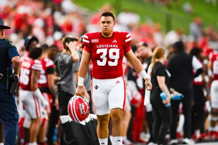 Carter Milliron on the sideline September 23, 2023 Louisiana vs University of Buffalo Football in Lafayette, LA at Cajun Field. Final score Louisiana 45 Buffalo 38. Photo by Benjamin R. Massey/Ragin Cajun Athletics