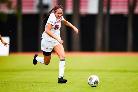 Sophie Placke September 24, 2023 Louisiana Women's Soccer vs Louisiana-Monroe in Lafayette, LA at Home Bank Track and Soccer Complex. Final Score Louisiana 0 ULM 1. Photo by Benjamin R. Massey/Ragin Cajun Athletics