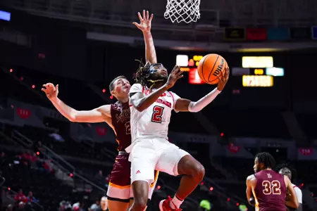 Michael Thomas lay up November 27, 2023 Louisiana vs Loyola New Orleans Men's Basketball in Lafayette, LA at the Cajundome. Final score Louisiana 78 Loyola NO 54. Photo by Benjamin R. Massey/Ragin Cajun Athletics