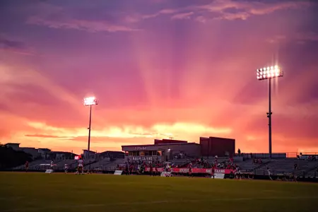 Sunset at Home Bank Track and Soccer stadium. September 7, 2023 Louisiana Women's Soccer vs Alcorn State in Lafayette, LA at Home Bank Track and Soccer Complex. Final Score Louisiana 5 Alcorn State 0. Photo by Benjamin R. Massey/Ragin Cajun Athletics