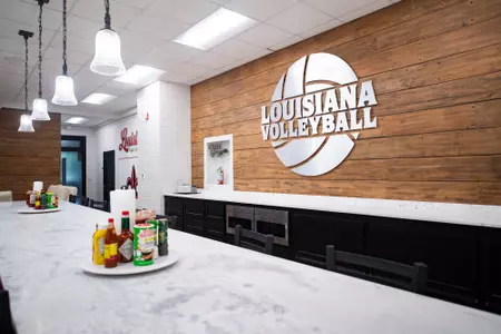 Cliff and Aimee Guidry Family Lounge. July 10, 2023 EK Long Gymnasium at Antoun Court. after the 2022 renovation. Photo by Benjamin R. Massey/Ragin Cajun Athletics