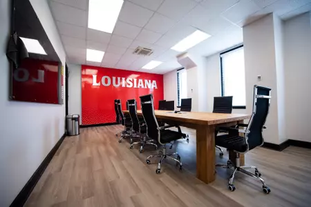 Cliff and Aimee Guidry Family Lounge. July 10, 2023 EK Long Gymnasium at Antoun Court. after the 2022 renovation. Photo by Benjamin R. Massey/Ragin Cajun Athletics