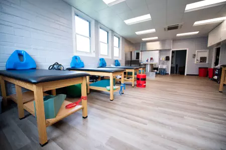 Locker room and Training room July 10, 2023 EK Long Gymnasium at Antoun Court. after the 2022 renovation. Photo by Benjamin R. Massey/Ragin Cajun Athletics