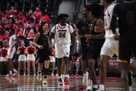 Hosana Kitenge celebrates against Texas State