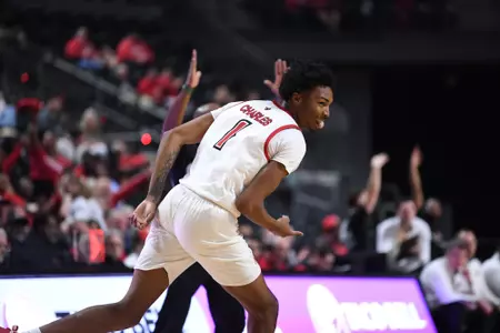 Joe Charles celebrates a three against ULM