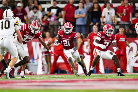 Zylan Perry return October 12, 2024 Louisiana vs Appalachian State Football in Lafayette, LA at Cajun Field. Final score Louisiana 34 App State 24. Photo by Benjamin R. Massey/Ragin’ Cajun Athletics