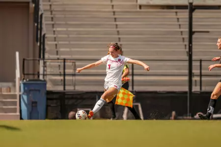 Adeline Nemeth shoots September 22, 2024 Louisiana Women's Soccer vs Texas State in Lafayette, LA at Home Bank Track and Soccer Complex. Final Score Louisiana 1 TXST 1. Photo by Heather Williams/Ragin Cajun Athletics