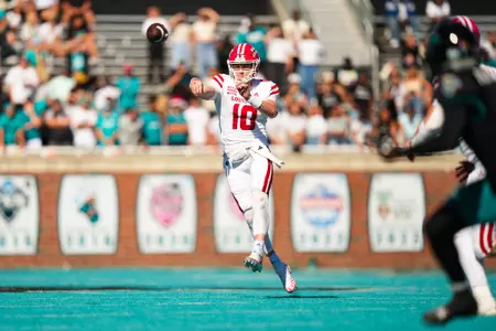Ben Wooldridge pass October 19, 2024 Louisiana @ Coastal Carolina Football in Conway, SC at Brooks Stadium. Final score Louisiana 34 CCU 24. Photo by Benjamin R. Massey/Ragin’ Cajun Athletics
