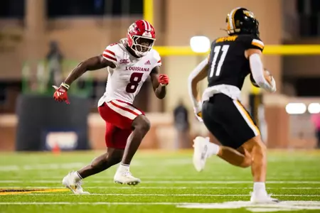 K.C. Ossai tackle October 5, 2024 Louisiana @ Southern Miss Football in Hattiesburg, MS at M.M. Roberts Stadium. Final score Louisiana 23 USM 13. Photo by Benjamin R. Massey/Ragin’ Cajun Athletics