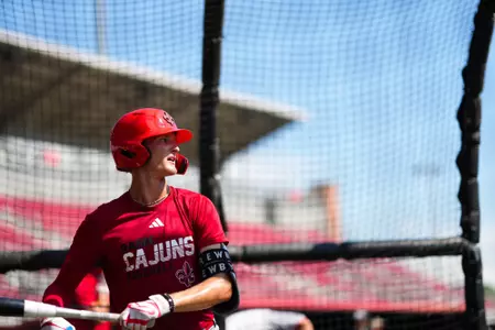 Drew Markle takes batting practice during UL Fall Baseball