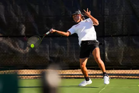 William Ribero February 2, 2024 Louisiana vs. Texas A&M Corpus Christie Men’s Tennis at Cajun Courts in Lafayette, LA. Final score Louisiana 4 Texas A&M CC 0. Photo by Benjamin R. Massey/Ragin Cajun Athletics
