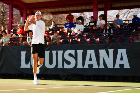 Alejandro Sanchez Gonzalez February 2, 2024 Louisiana vs. Texas A&M Corpus Christie Men’s Tennis at Cajun Courts in Lafayette, LA. Final score Louisiana 4 Texas A&M CC 0. Photo by Benjamin R. Massey/Ragin Cajun Athletics