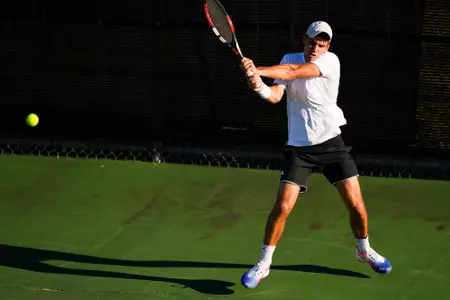 Vasil Dimitrov February 2, 2024 Louisiana vs. Texas A&M Corpus Christie Men’s Tennis at Cajun Courts in Lafayette, LA. Final score Louisiana 4 Texas A&M CC 0. Photo by Benjamin R. Massey/Ragin Cajun Athletics