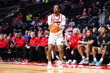 Kentrell Garnett shoots February 11, 2024 Louisiana vs Bowling Green Men's Basketball in Lafayette, LA at the Cajundome. Final score Louisiana 86 Bowling Green 60. Photo by Benjamin R. Massey/Ragin Cajun Athletics