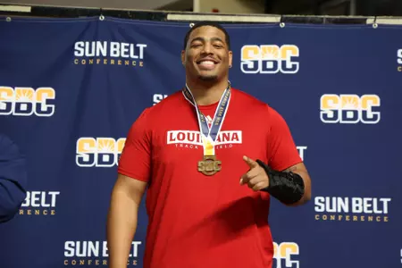 Tyren Hannah on the podium at the SBC Indoor Championships