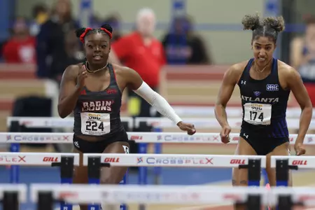 Kennedy London runs the 60-meter hurdles at the SBC Indoor Championships